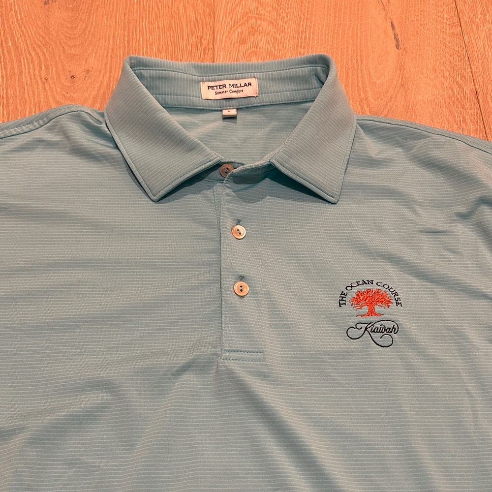 Peter Millar Men's Teal Blue Striped Polo Shirt